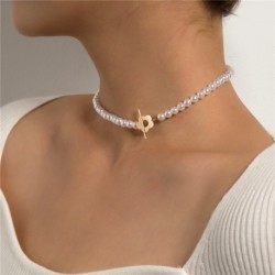 Fém színe: E - Luxus Designer Elegáns Gyöngygyöngy Nyaklánc Női Divat Strasszos Kagyló Szívfüggő Nyaklánc Choker
