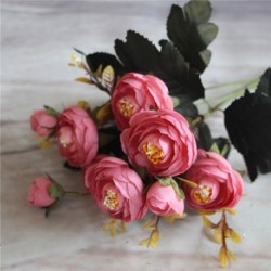 Szín: rózsaszín - 1 csokor Műselyem Tea Rózsa Virág Európai Vintage Selyem Virágok Őszi Élénk Bazsarózsa Hamis