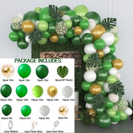 Szín: készlet 1 - 139db dzsungelparti zöld lufi koszorúív készlet trópusi pálmalevelekkel aranygömb a szafari dzsungel