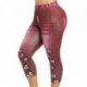Piros szín - Női leggings nadrág, sztreccs, rövid utánzat farmer pillangós mintás alkalmi nyári nadrág, új, magas