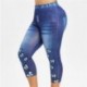 Piros szín - Női leggings nadrág, sztreccs, rövid utánzat farmer pillangós mintás alkalmi nyári nadrág, új, magas