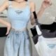 Szín: Fekete Hímzett - Női Ujjatlan Crop Top felsők Szexi Mellénybetűs Y2K Egyszínű rövid Női T-shirt Camisole Crop