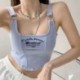 Szín: Fekete Hímzett - Női Ujjatlan Crop Top felsők Szexi Mellénybetűs Y2K Egyszínű rövid Női T-shirt Camisole Crop