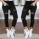 Fekete szín - 2023 új szakadt farmer női női nagy méretű szakadt nadrág sztreccs ceruza nadrág leggings női farmer