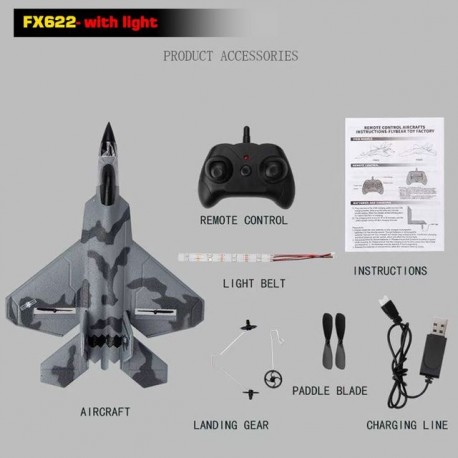 Szín: FX622 Light - RC Plane SU35 2.4G RC Repülőgép Távirányító Repülő Modell Glider Repülőgép F22 FX820 FX620
