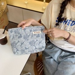 Szín: C - Nagy utazási lemosó smink szervező szépség tok pamut szövet Virágos kozmetikai táska vászon cipzáras