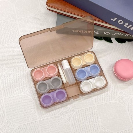 Szín: Barna - Új 6 pár nagy kontaktlencse tároló doboz, hordozható utazási kontaktlencse tok sminkhez Beauty Pupill Box