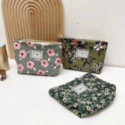 Szín: S 16X10X4CM - Corduroy kis virág sminktáska egészségügyi betét rendszerező kulcs érme pénztárca tasak