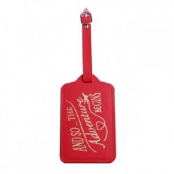 Piros szín - Divatos PU bőr poggyászcímke utazási kiegészítők névazonosítóval, címtartó poggyászcímkével a