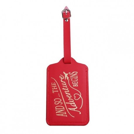 Piros szín - Divatos PU bőr poggyászcímke utazási kiegészítők névazonosítóval, címtartó poggyászcímkével a