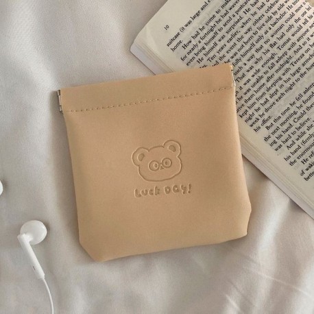 Szín: Coffee Bear - Női kozmetikai táska kis hordozható védőhüvelyes minitáska fülhallgató, egyéb rúzstároló