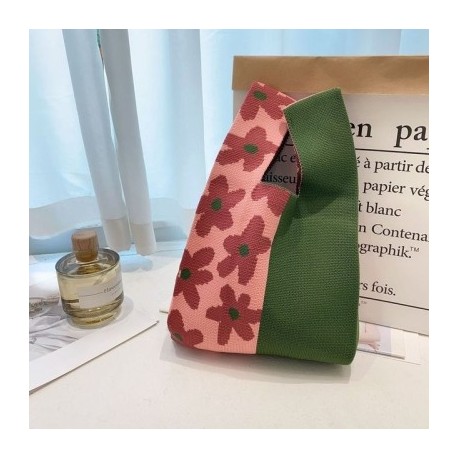 Szín: B - Aranyos virágos kézitáska, kézzel készített kötött japán női mini csomós csuklótáska divatos hordtáska