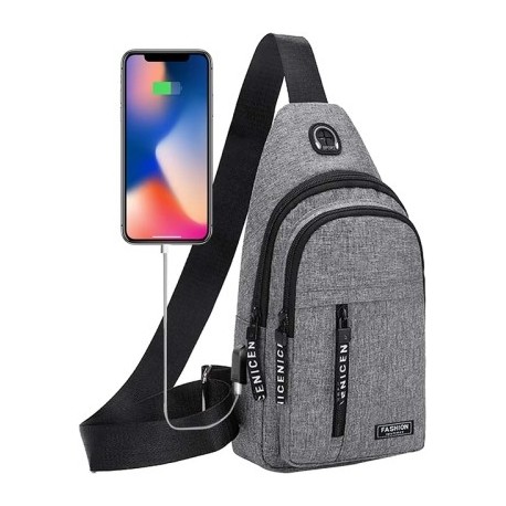 Szín: szürke USB - Új, többfunkciós férfi Crossbody táska Vízálló válltáska Utazási Túrázás Kemping Sling Bag