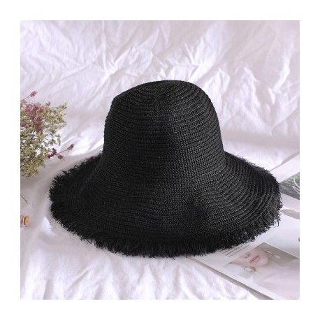Fekete szín - Nyári női panamai kalapok lányok széles, nagy karimájú hajlékony tengerparti UV-sugárzás elleni