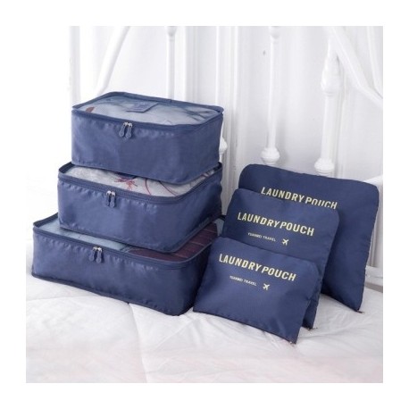 Szín: sötétkék - 6 db tömörített utazási tároló rendszerező készlet cipőtáska hálós szövet vizuális poggyász