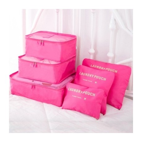 Szín: Rose Red - 6 db tömörített utazási tároló rendszerező készlet cipőtáska hálós szövet vizuális poggyász