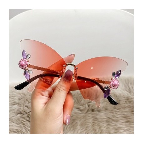 Lencsék színe: Gradiens rózsaszín - Luxus Designer keret nélküli kristály pillangós napszemüvegek Vintage márkájú
