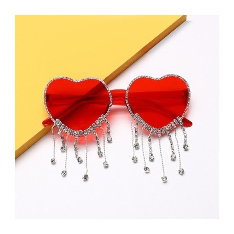 Lencsék színe: vörös bojt - Egyedi Party Favor Heart napszemüveg Diamond Bojt UV400 Protection Rend Peach Heart keret