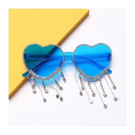 Lencsék színe: kék bojt - Egyedi Party Favor Heart napszemüveg Diamond Bojt UV400 Protection Rend Peach Heart keret