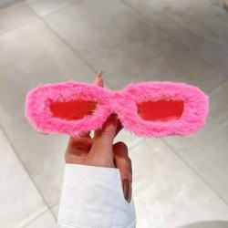 Lencsék színe: rózsaszín-rózsaszín - Szőrös Keret Téglalap Napszemüveg Női Vicces party szemüveg Több színben