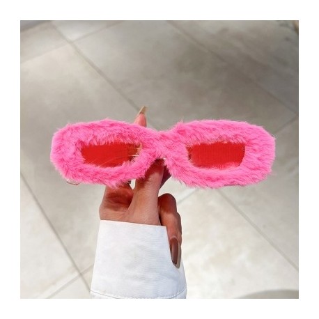 Lencsék színe: rózsaszín-rózsaszín - Szőrös Keret Téglalap Napszemüveg Női Vicces party szemüveg Több színben