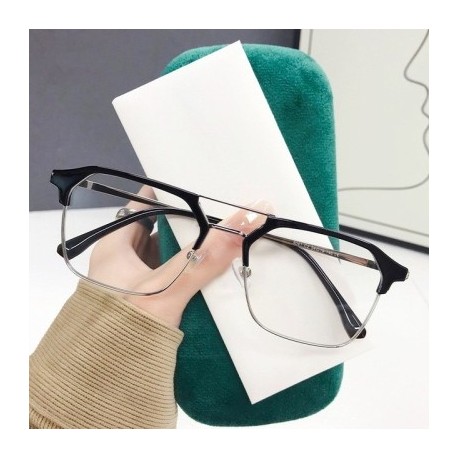 Keret színe: fekete ezüst - Kettős fényes keret, kék fény, átlátszó számítógép rövidlátás szemüvegek, férfiak,