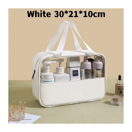 Szín: fehér L - Kozmetikai táska áttetsző sminktáska nagy kapacitású fürdőszobai mosogatótasak pipereszett vízálló