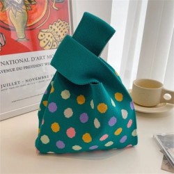 Szín: A-fekete - Aranyos pöttyös kötött kézitáska női mini csomós csuklótáska Hordozható alkalmi sétáló