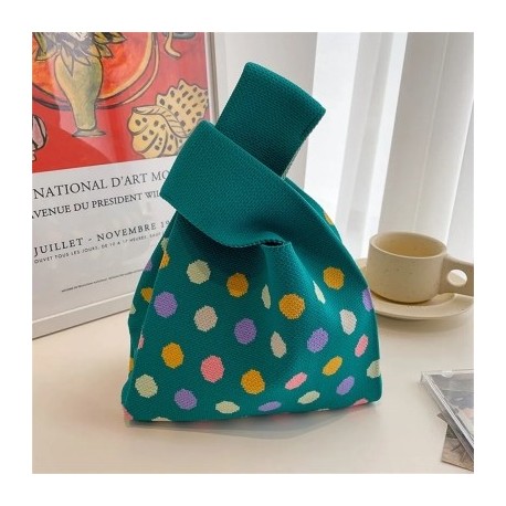 Szín: A-fekete - Aranyos pöttyös kötött kézitáska női mini csomós csuklótáska Hordozható alkalmi sétáló