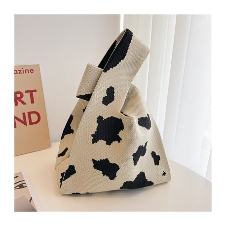 Szín: A-Tejtehén - Aranyos pöttyös kötött kézitáska női mini csomós csuklótáska Hordozható alkalmi sétáló