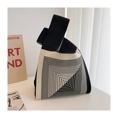 Szín: A-négyzet - Aranyos pöttyös kötött kézitáska női mini csomós csuklótáska Hordozható alkalmi sétáló