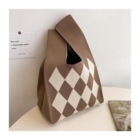 Szín: Diamond Check Grey - Aranyos pöttyös kötött kézitáska női mini csomós csuklótáska Hordozható alkalmi sétáló