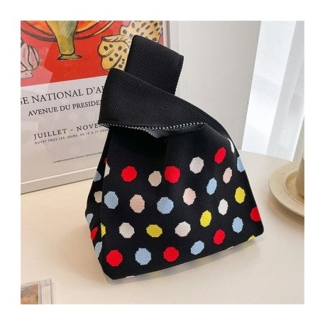 Szín: B-fekete - Aranyos pöttyös kötött kézitáska női mini csomós csuklótáska Hordozható alkalmi sétáló