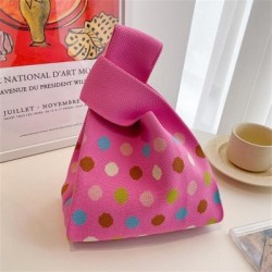 Szín: B-Pink - Aranyos pöttyös kötött kézitáska női mini csomós csuklótáska Hordozható alkalmi sétáló négyzetes