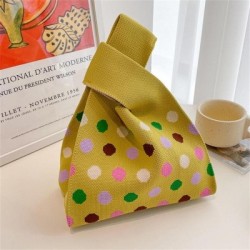 Szín: B-sárga - Aranyos pöttyös kötött kézitáska női mini csomós csuklótáska Hordozható alkalmi sétáló