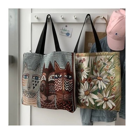 Szín: szerelem és macska - Nyomtatott Irodalmi Válltáska Női Szabadidő Vászon Újrafelhasználható Bevásárló