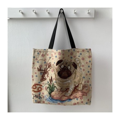 Szín: kiskutya - Nyomtatott Irodalmi Válltáska Női Szabadidő Vászon Újrafelhasználható Bevásárló Kézitáskák Női