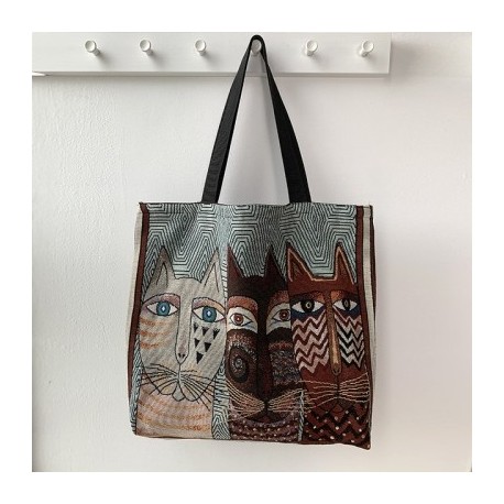 Szín: három macska - Nyomtatott Irodalmi Válltáska Női Szabadidő Vászon Újrafelhasználható Bevásárló Kézitáskák