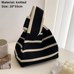 Fekete szín - Kockás színű kézzel készített kötött kézitáska koreai női szőtt csuklótáska Környezetbarát