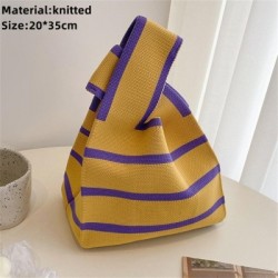 Szín: sárga - Kockás színű kézzel készített kötött kézitáska koreai női szőtt csuklótáska Környezetbarát