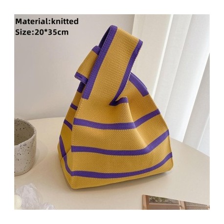Szín: sárga - Kockás színű kézzel készített kötött kézitáska koreai női szőtt csuklótáska Környezetbarát