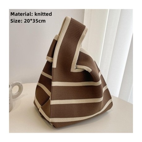 Szín: kávé - Kockás színű kézzel készített kötött kézitáska koreai női szőtt csuklótáska Környezetbarát
