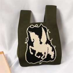 Szín: kék narancs - Angel Pony Kötött kézitáska Diákoknak Alkalmi tároló Válltáska Divat szőtt táska Nagy