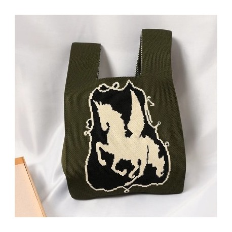 Szín: kék narancs - Angel Pony Kötött kézitáska Diákoknak Alkalmi tároló Válltáska Divat szőtt táska Nagy