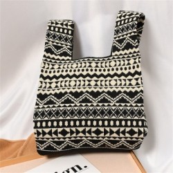 Szín: bézs fekete - Angel Pony Kötött kézitáska Diákoknak Alkalmi tároló Válltáska Divat szőtt táska Nagy