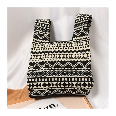 Szín: bézs fekete - Angel Pony Kötött kézitáska Diákoknak Alkalmi tároló Válltáska Divat szőtt táska Nagy