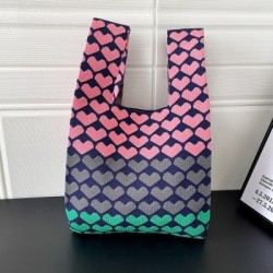 Szín: D - Kötött szerelmes kézitáska egyéniség Sokoldalú szőtt csuklótáska Divatos koreai női mini csomós