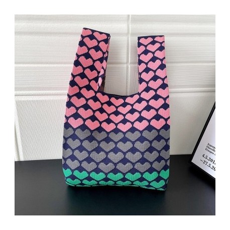 Szín: D - Kötött szerelmes kézitáska egyéniség Sokoldalú szőtt csuklótáska Divatos koreai női mini csomós