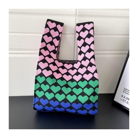 Szín: E - Kötött szerelmes kézitáska egyéniség Sokoldalú szőtt csuklótáska Divatos koreai női mini csomós