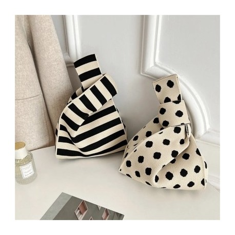 Szín: pöttyös - Széles csíkos, kézzel készített kötött kézitáska, minimalista 2023-as koreai női mini csomós